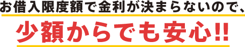 お借入限度額で金利が決まらないので、少額からでも安心!!